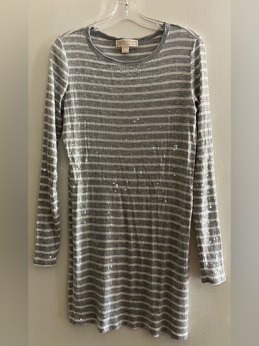 Michael Kors Gray/White Sequin Stripe Dress Size M